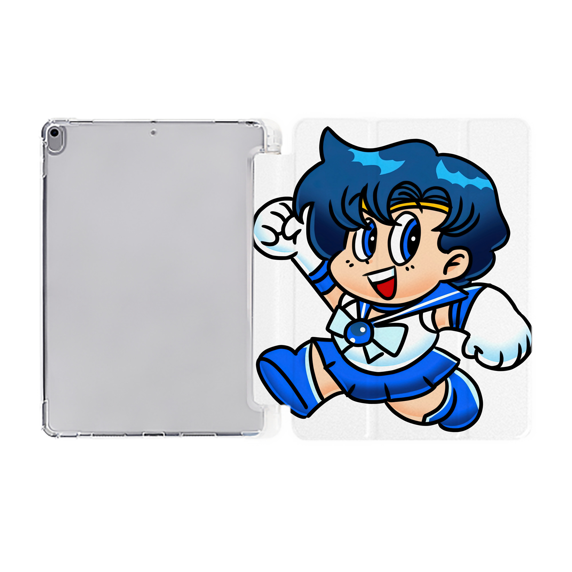 （画像用） 美少女戦士セーラームーン 水野 亜美 みずの あみ Sailor Moon Mizuno Ami IPad ケース ペン収納付き 三つ折りスタンド PUレザー×シリコン 対応機種9.5/10.5/10.9インチ